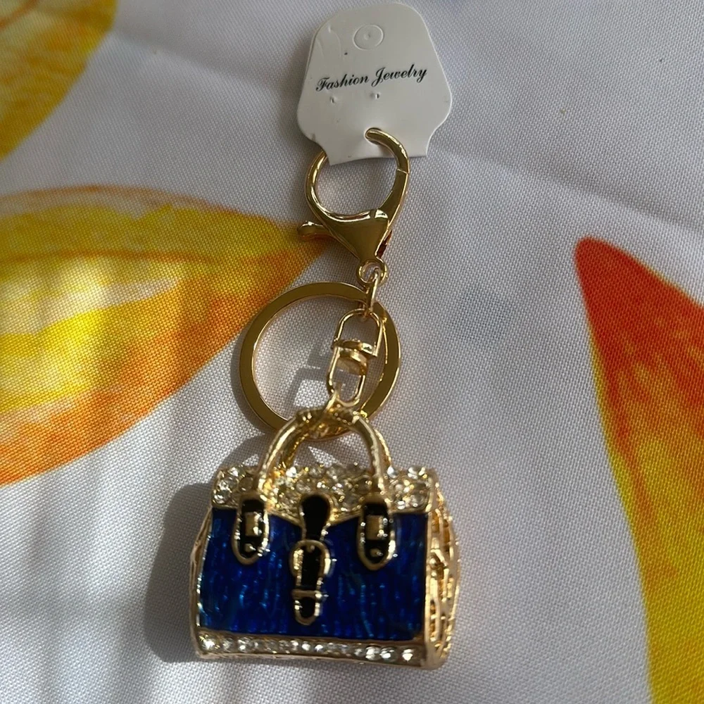 NWT rhinestone and enamel keychain purse charm
